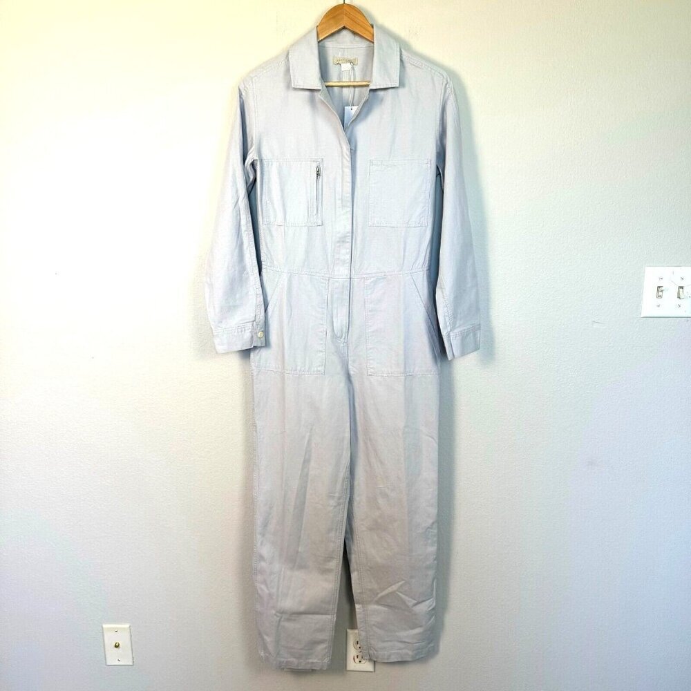 Outerknown Station Jumpsuit Long Sleeve Organic Cotton Linen Light Blue Size XS